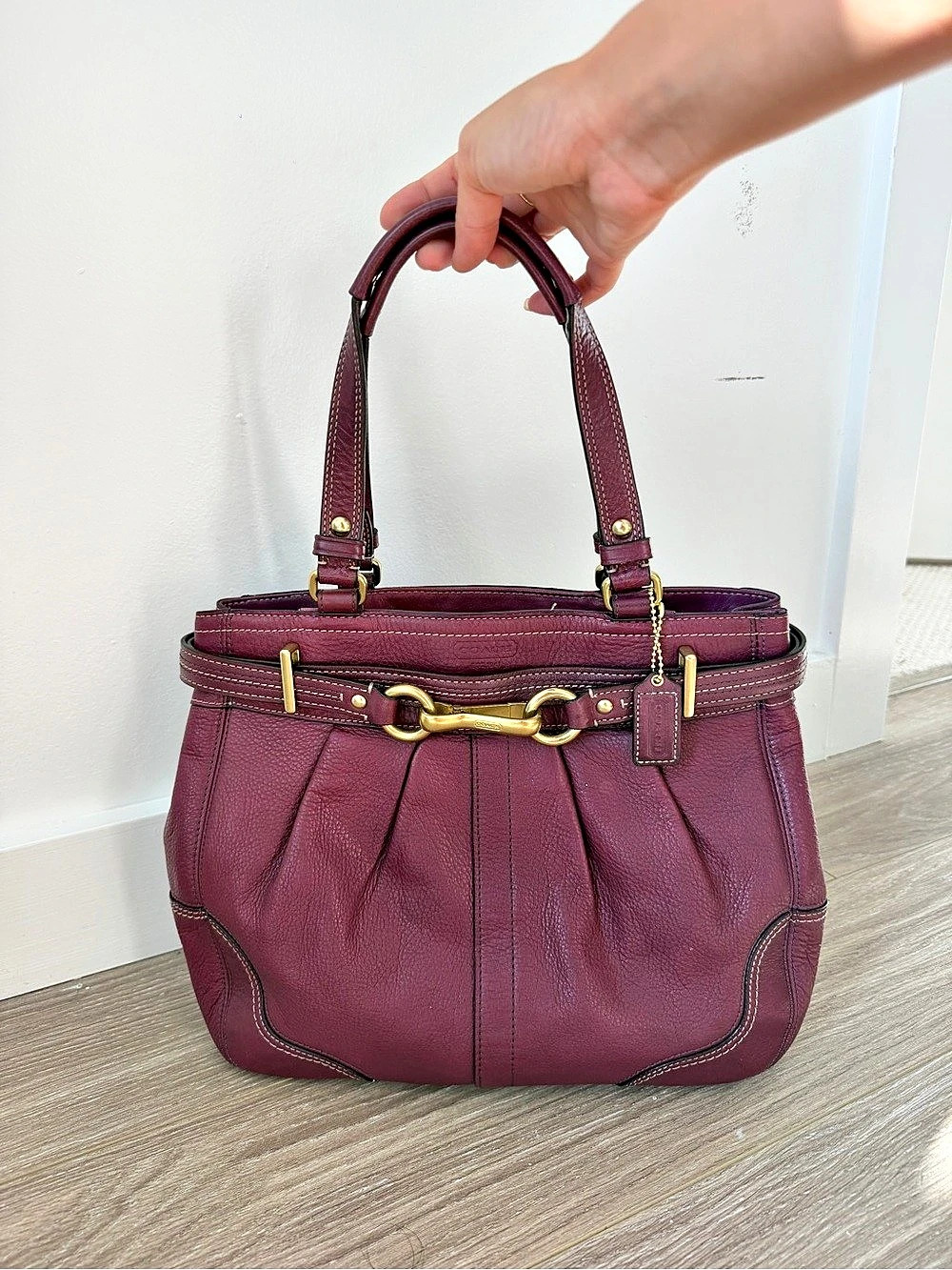 Coach Hamptons Leather Carryall Tote Purple